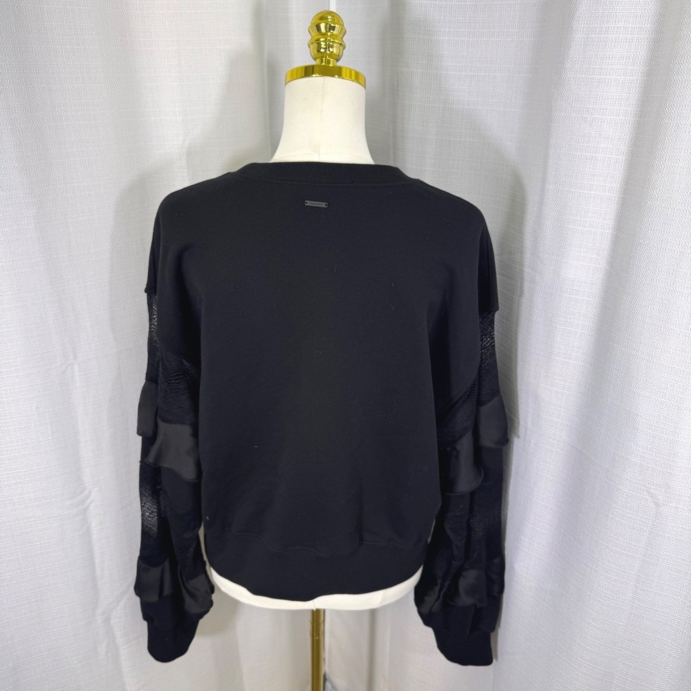NWOT AllSaints Black Organic Cotton Gracie Sweatshirt Lace Ruffle Sleeve Large - Picture 5 of 15